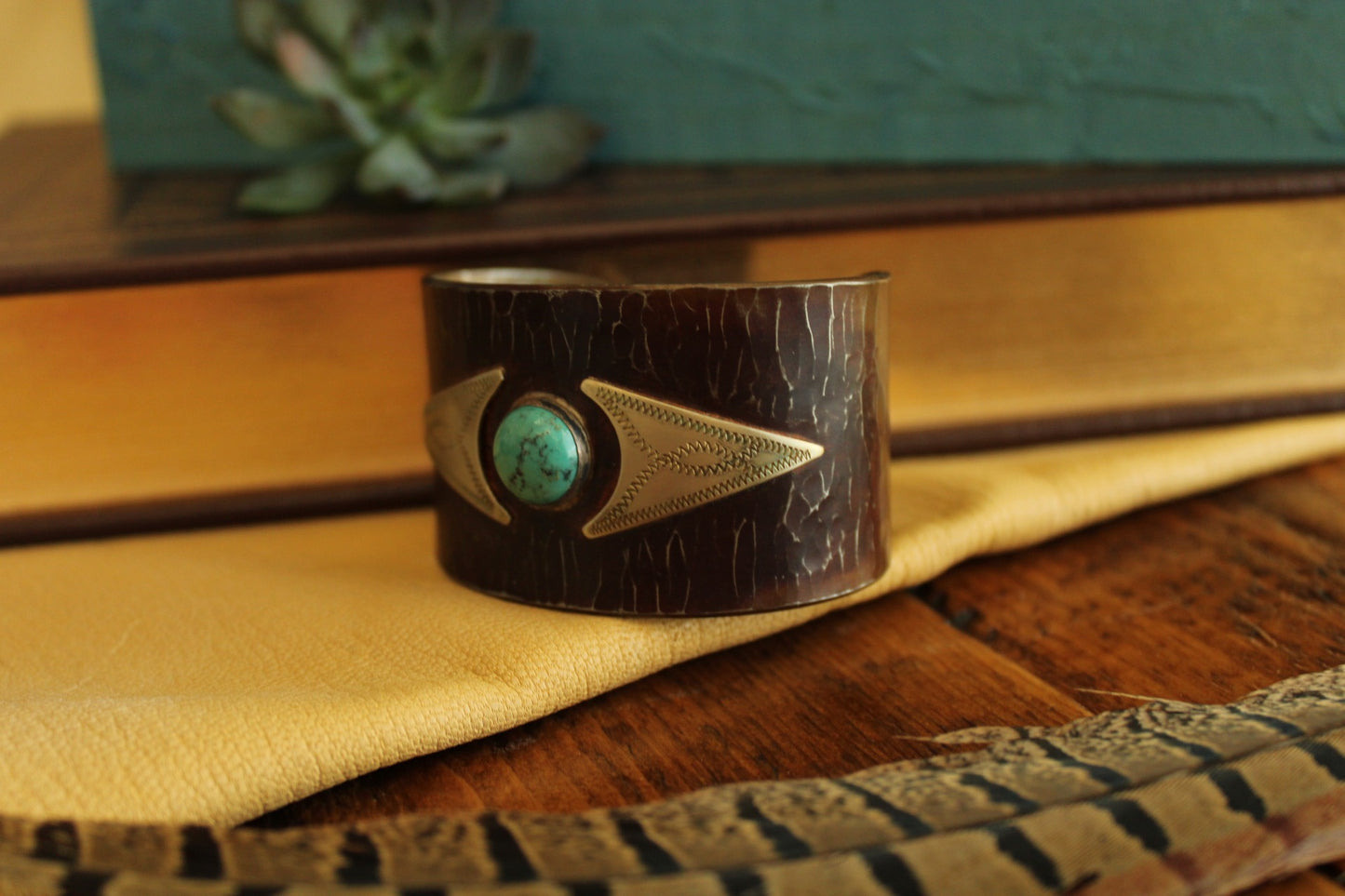 Turquoise Cuff With Silver Engraving